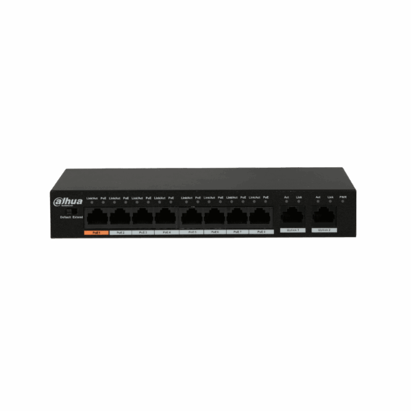 DHU-PFS3010-8ET-96.png Dahua DH-PFS3010-8ET-96 | 10-Port Unmanaged Desktop Switch with 8 Port PoE
